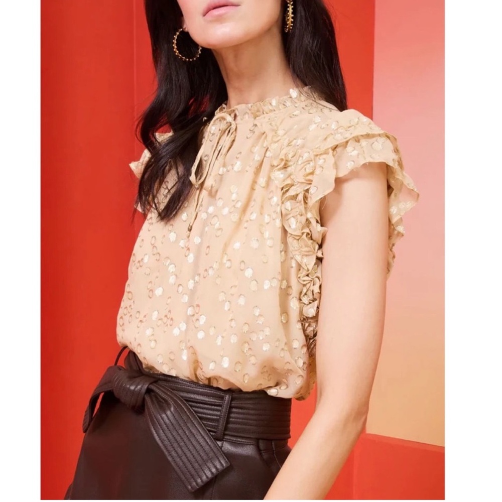 Marie Oliver Tate Metallic Ruffle Sleeveless Blouse
